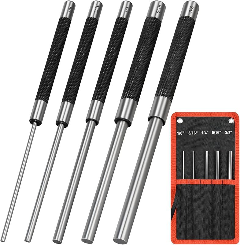 8 in Long 1/8" - 3/8" Carbon Steel Pin Punch Set with Storage Pouch — best-implement-pin for implement pin under 30