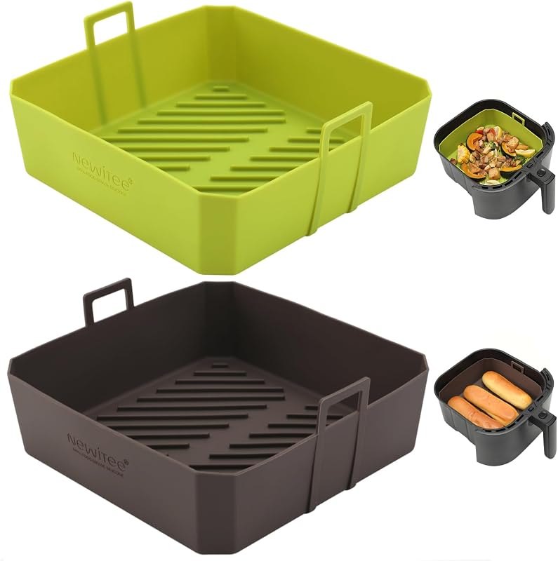 NEWITEE Silicone Air Fryer Liners for 5 & 6 Qt Air Fryer, Reusable Square Air Fryer Liners with Handles, Upgrade BPA