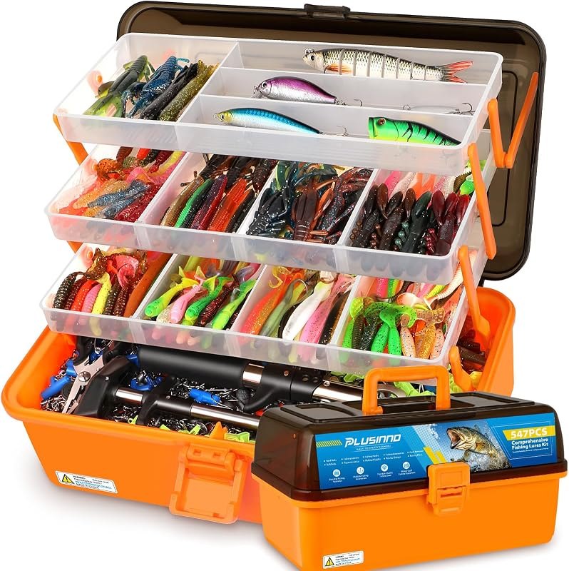PLUSINNO Fishing Tackle Kit, Large 12X Spacious 4-Layer Tackle Box, 547 Pcs — tackle box waterproof kit for tackle box
