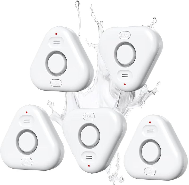 5 Pack Water Leak Detectors for Home, Stechro 4 Levels Adjustable Audio 0-120dB Water Sensor Alarm Leak Detector with