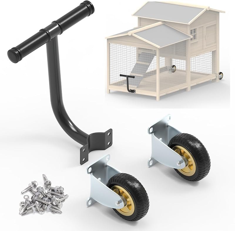 Flehomo Chicken Coop Wheels Kit, 2 Pack 4" Caster Wheels and A Lifting Handle for Easy Movement, Chicken Tractor Wheel