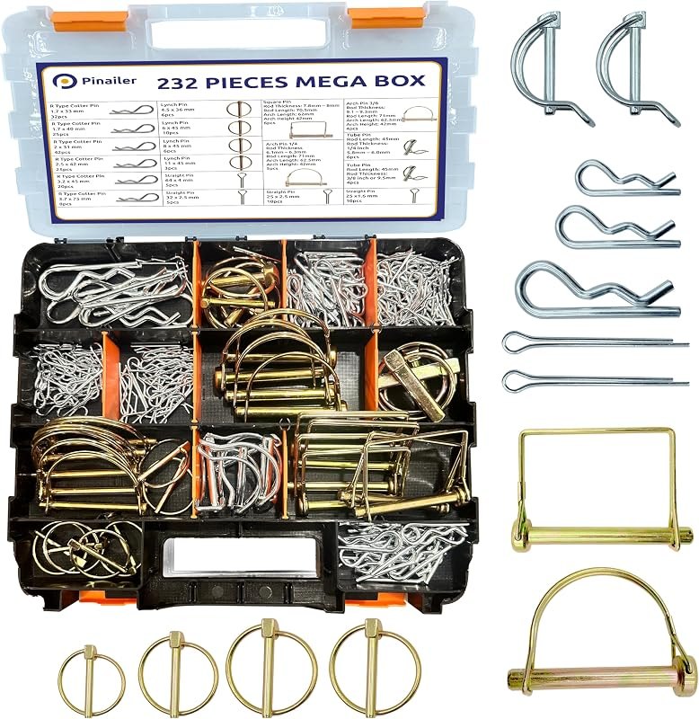 232PCS of Trailer Hitch Pins, Lynch Pins, Trailer Pins, PTO Pins — tractor-hitch-pins-kit for tractor hitch pins under