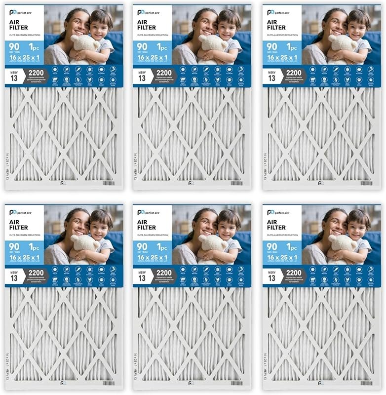Perfect Aire Elite Air Filter MERV 13 - Electrostatically Charged Pleated Dual Airflow HVAC Filter - Lasts 90 Days (6