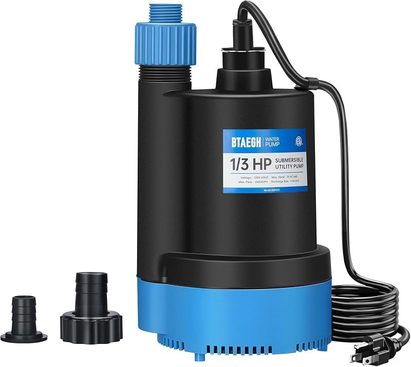 1/3 HP Submersible Water Pump 2400GPH Small Sump Pump Portable — pond-pump-amazon for pond pump compact small