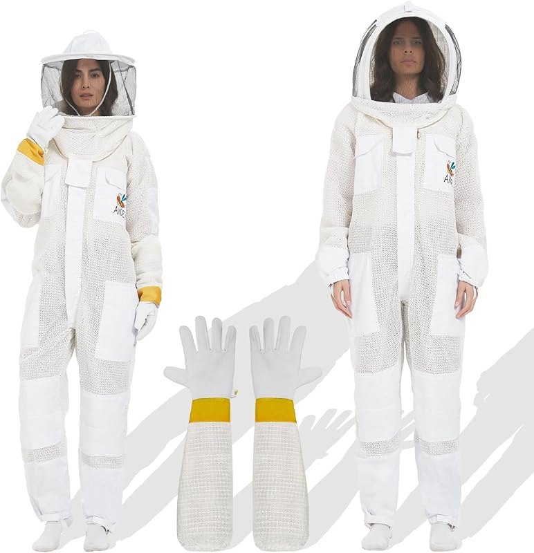 ANDES 3-Layer Mesh Ventilated Bee Suit with 2 Veils & Goatskin Gloves,S — bee suit with veil refill for bee suit with