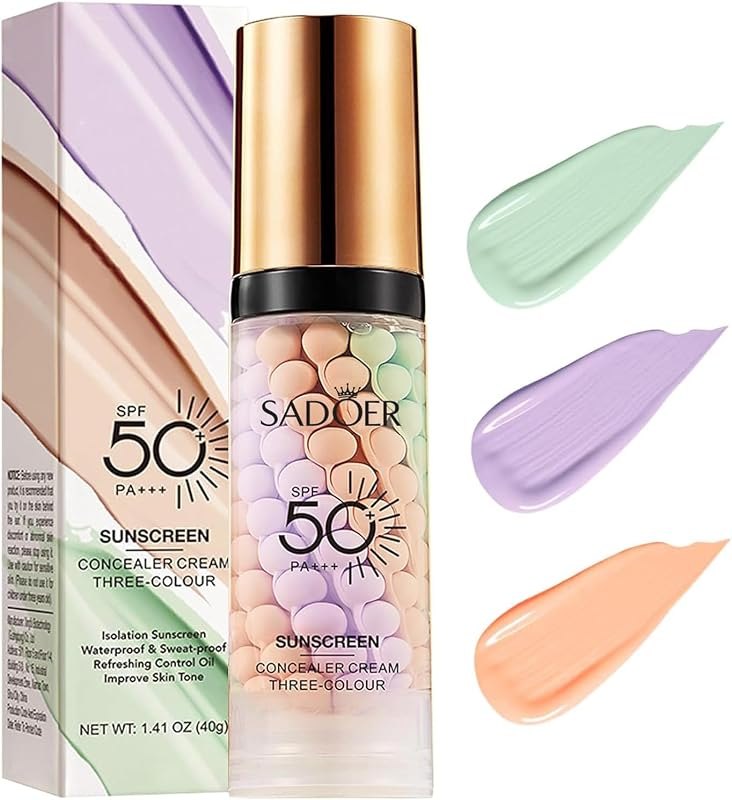 3 In 1Primer for Face Before Makeup,Sunscreen Color Corrector Primer,SPF 50 — Makeup and SPF that will not break y for