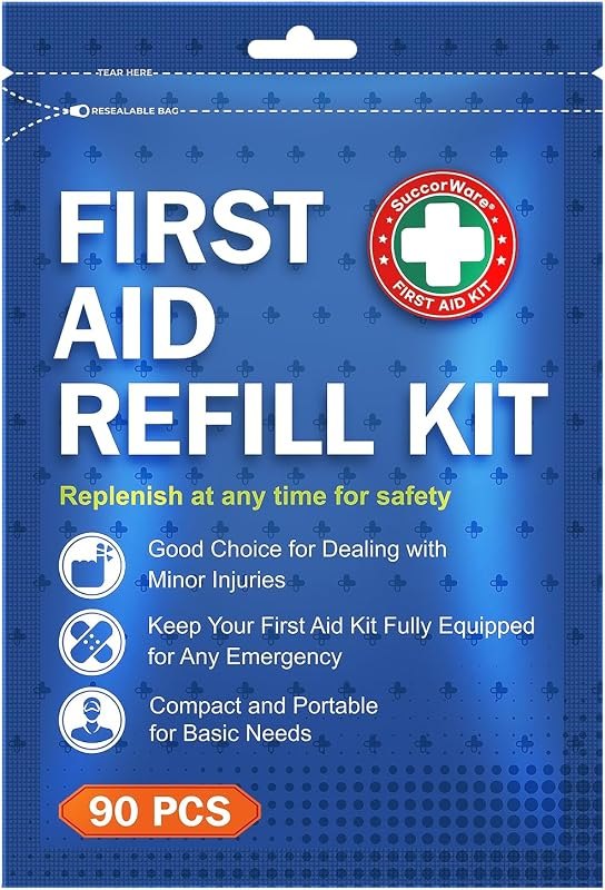 SuccorWare 90 Pieces First Aid Refill Kit - Wound Care Kit Includes Bandages for Home, Travel, Hiking - Portable