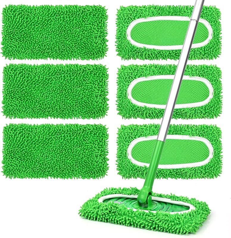 6Pcs Reusable Microfiber Mop Pads Compatible with Sweeper Mop, Replacement Wet Mopping pad Refills & Washable Dry