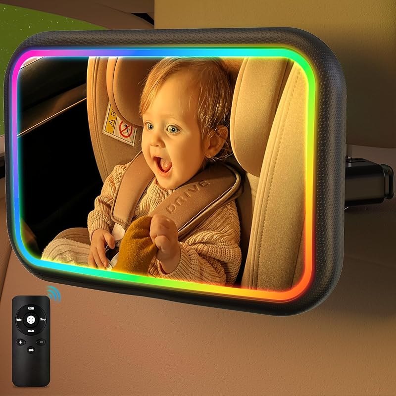Baby Car Mirror with Light, Black — baby car seat mirror for home for baby car seat mirror