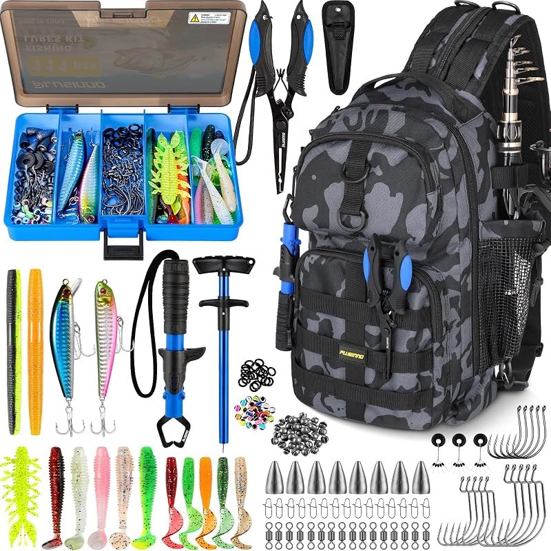 PLUSINNO Fishing Backpack with Tackle Box & Fishing Gear Kit Tackle Bag — tackle box waterproof kit for tackle box
