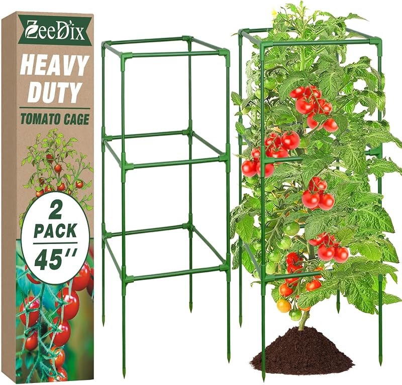 ZeeDix 45 Inch Square Tomato Cages for Garden with Clips 2 Pack — heavy duty tomato cage no leak for heavy duty tomato