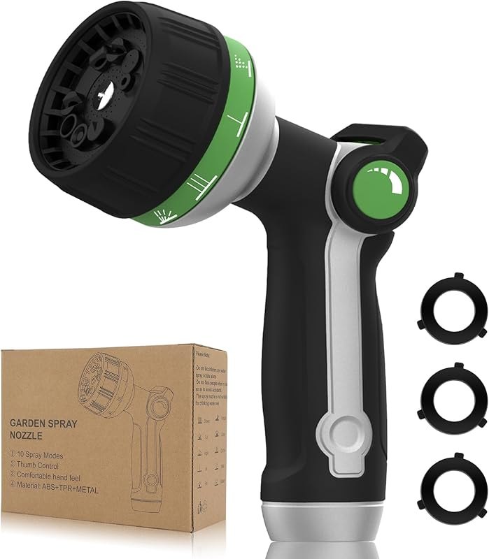 Garden Hose Nozzle Heavy Duty,Metal Water Hose Nozzle with 10 Adjustable Spray Patterns, High Pressure Hose Sprayer