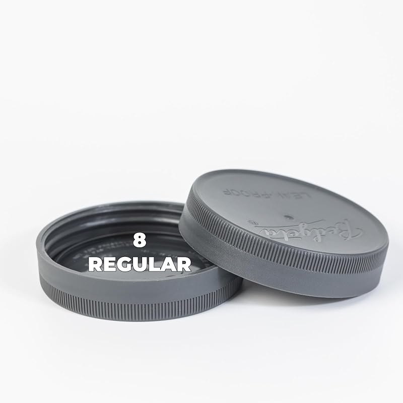 Yodecy 8 Pack Gray Regular Mouth Mason Jar Lids, Plastic Mason Jar Lids Fit Ball, Kerr and More, One-piece Lid without
