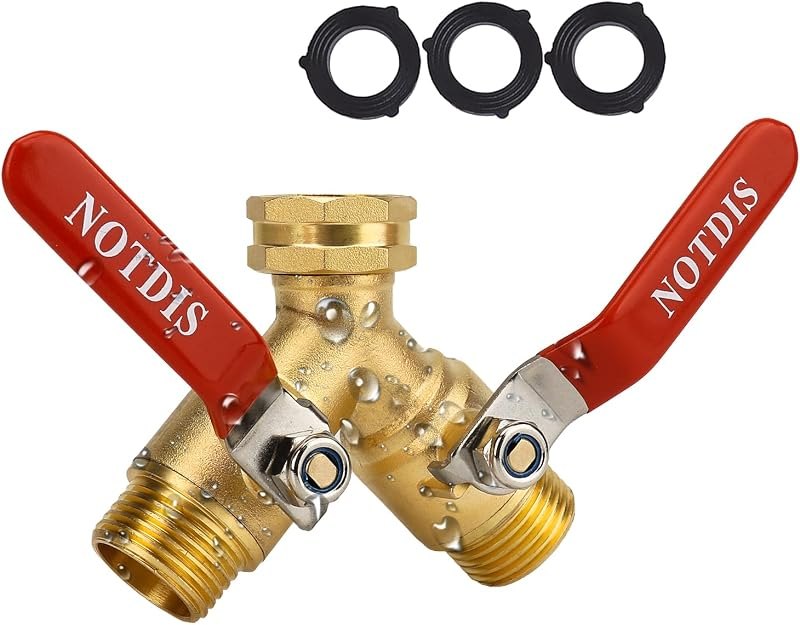 Hose Splitter 2 Way Heavy Duty Brass Garden Hose Splitter with 304 Stainless Steel Long Handle Outdoor Full Flow Hose