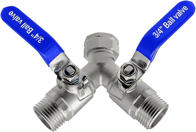 Beduan 304 Stainless Steel Hose Splitter 2 Way Y Garden Hose Bib Splitter with Long Handle Water Hose Ball Shut Off