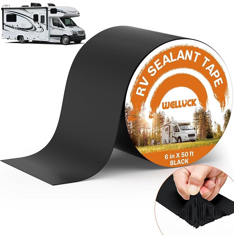 WELLUCK Butyl Sealant Tape, 6 Inch X 50 Foot RV Roof Tape Sealant Roofing Tape Black, Waterproof &UV RV Tape for Roof
