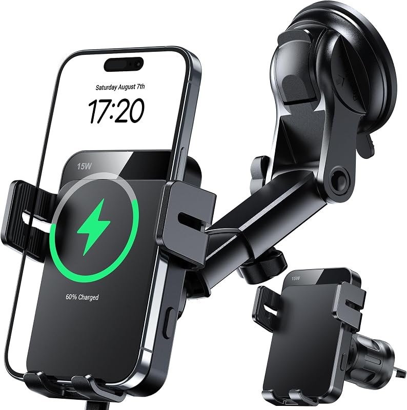 Wireless Car Charger 15W Auto Clamping Phone Holder Dash Windshield Vent — Chargers, mounts, dash cams, and car for