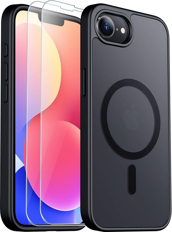 SPIDERCASE Magnetic for iPhone 17e Case for iPhone 16e Case,Black | Translucent Matte Case with 2PCS Tempered Glass Screen Protector Drop...