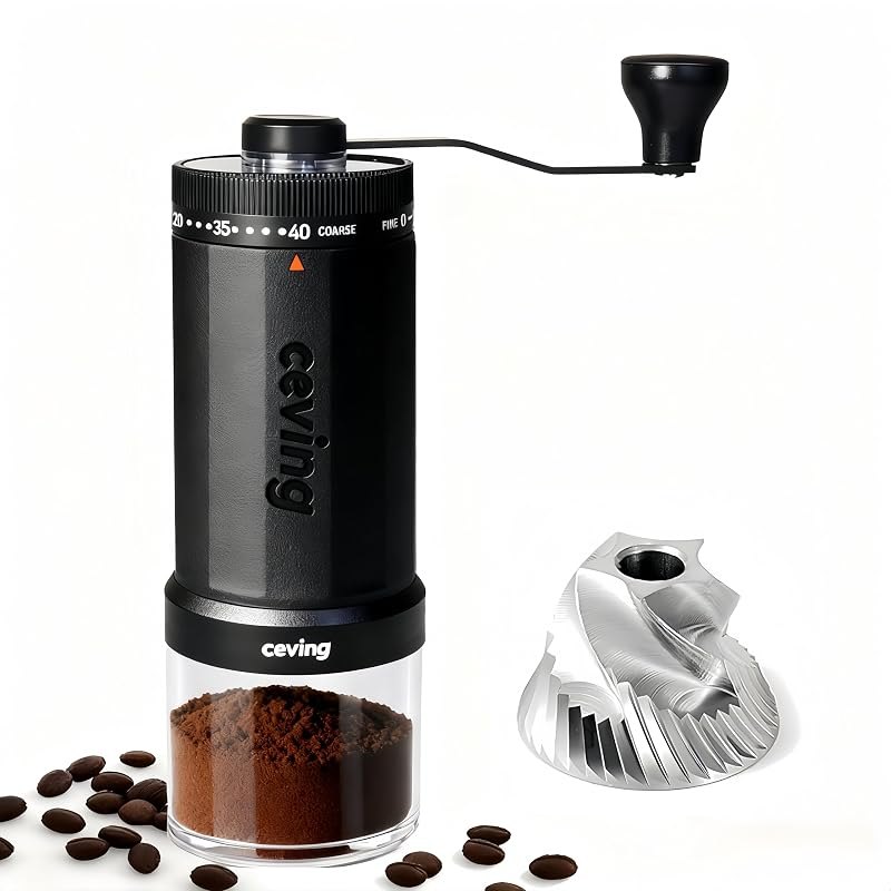 CEVING World's First 60g Large Capacity Manual Coffee Grinder, Black — burr grinder for best home coffee maker travel