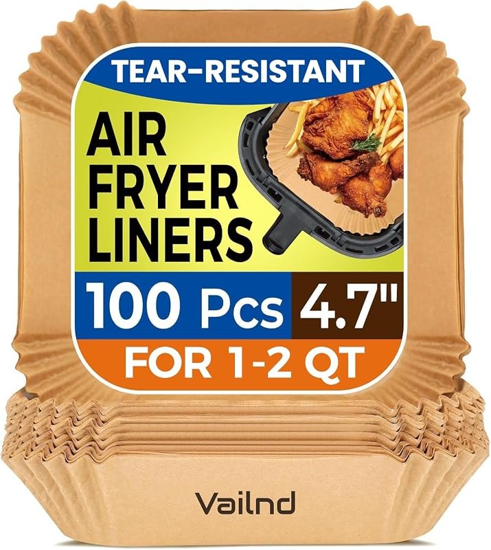 Vailnd 100Pcs Small 4.7 Inch Square Air Fryer Liners Disposable for 1-2 Qt — liners for best air fryer travel compact