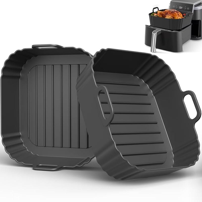 Square Silicone Air Fryer Liners 2 Pack 5-6.5QT for Ninja AF141/181 — silicone pot for best air fryer under 40