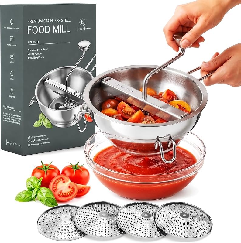 Hungry Artisan 4-Disc Food Mill for Jams, Purees & Silky Sauce — food mill kit for food mill under 30 budget