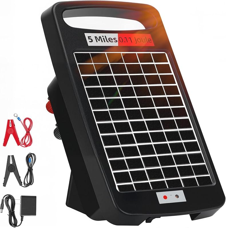 5 Miles Solar Powered Electric Fence Charger, 0.11J Portable for Livestock — electric-fence-charger-refil for electric