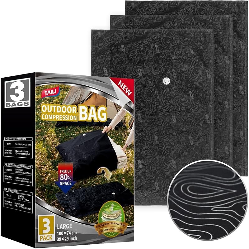 TAILI 3 Pack Outdoor Vacuum Storage Bags,Travel Compression Bags 39x29 inch — space bags for vacuum storage bags