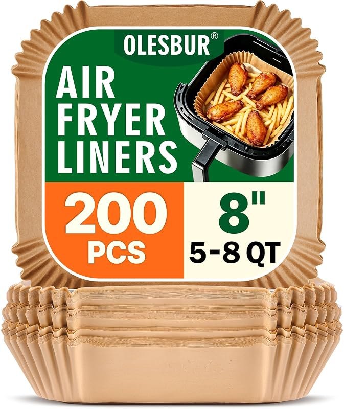 OLESBUR Air Fryer Liners Disposable, 200Pcs 8 Inch Airfryer Paper Liners, Unbleached Parchment Paper for Air Fryer