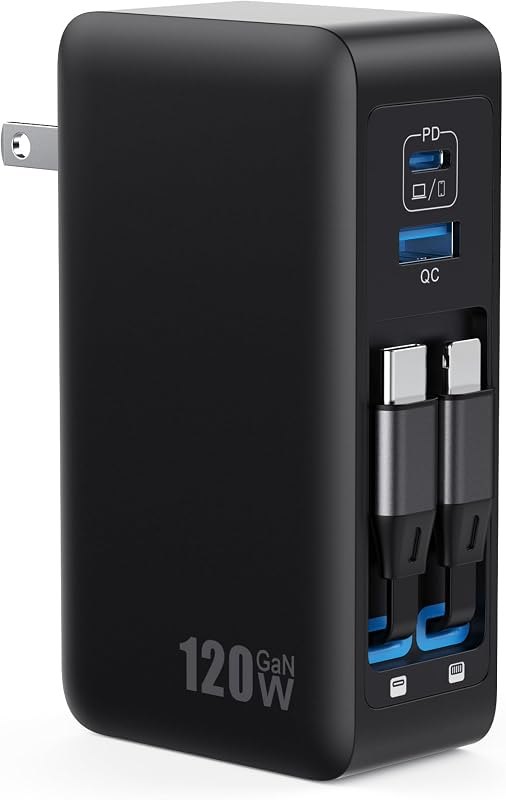 120W USB C Charger Block with 2 Built-in Retractable Cables,4-in-1… — gan chargers refills consumables Amazon listing