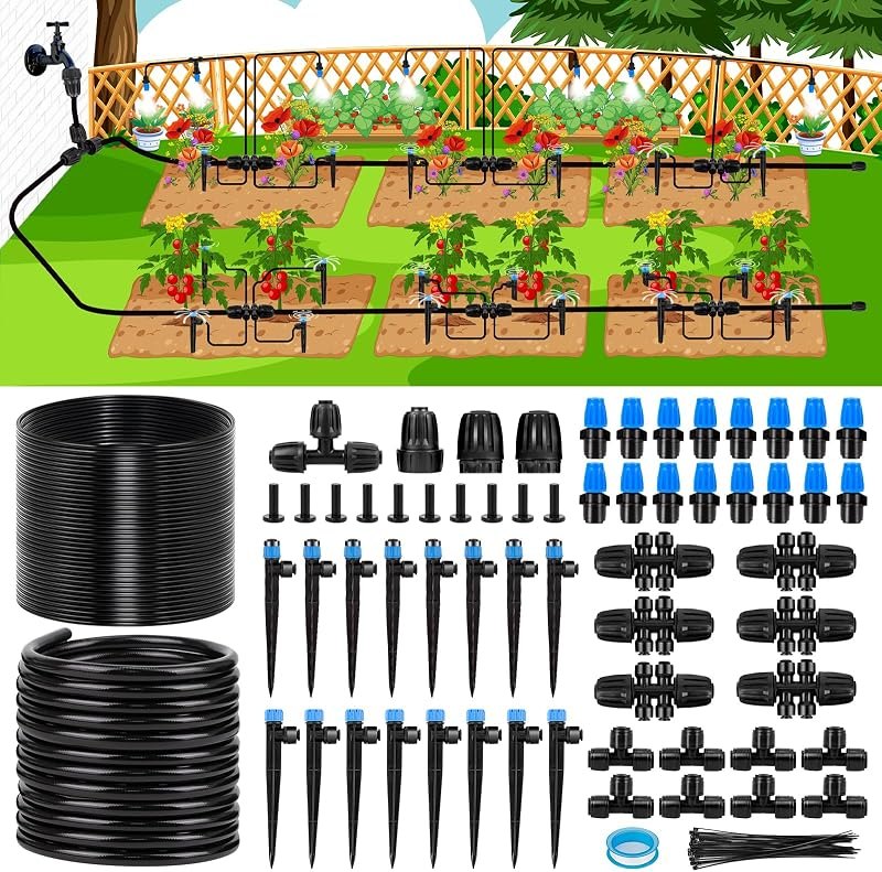 230FT New Quick-Connect Drip Irrigation System Kit, Automatic Garden Watering Misting System for Greenhouse, Yard