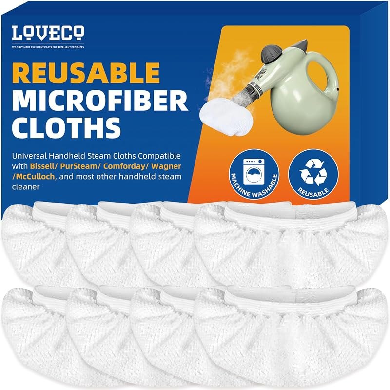 LOVECO 8 Pack Microfiber Steamer Cloth Covers for Steam Mop and Cleaner — handheld steam cleaner replacement for