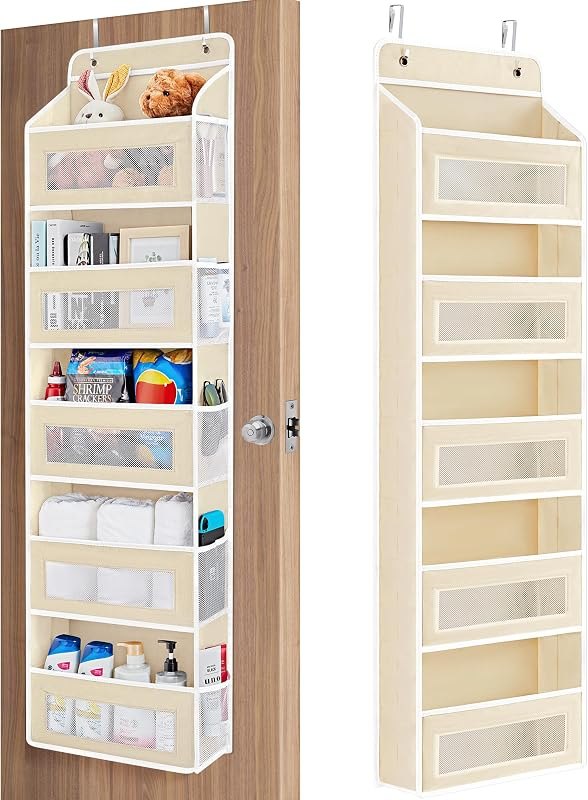 JARLINK Over the Door Organizer for Bedroom, Pantry Bathroom, 5 Shelf Beige