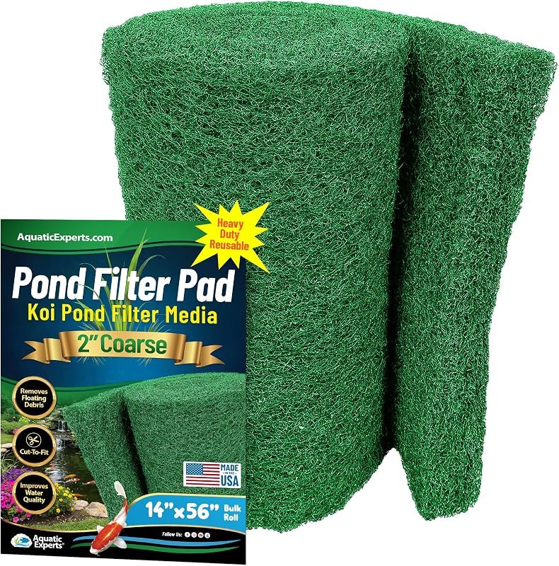 Aquatic Experts Green COARSE Pond Filter Pad - 2 inch Thick - Bulk Roll Water Garden Filter Pond Media - Made in USA