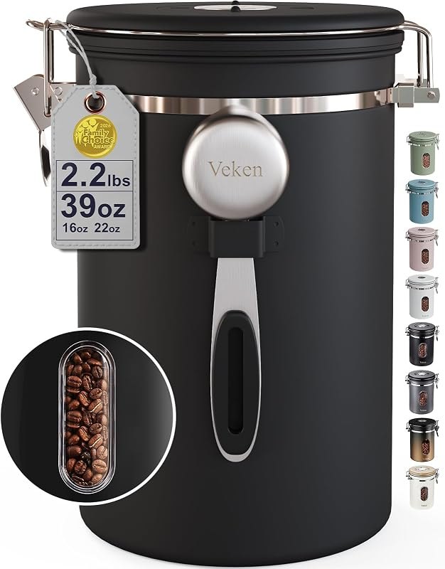 Veken Coffee Canister with Window, 39OZ Large Airtight Stainless Steel Jars — canister for best home coffee maker
