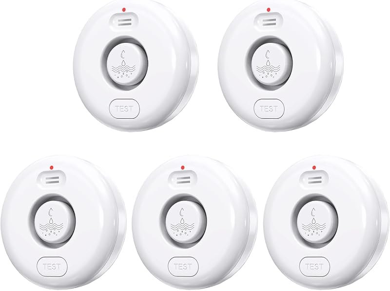 5 Pack Water Leak Alarm Detector, 120dB Loud Alert, IP66 Waterproof — under sink leak alarm for water leak detector