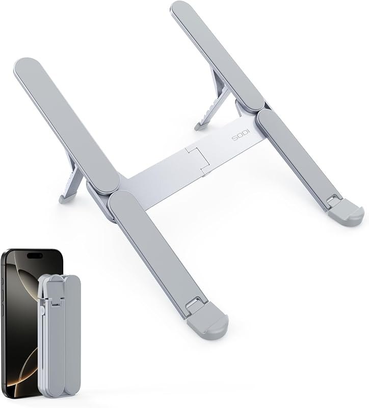 SODI Ultra Compact Foldable Laptop Stand - Portable Laptop Holder for Desk & Travel Use, Ergonomic Aluminum Computer
