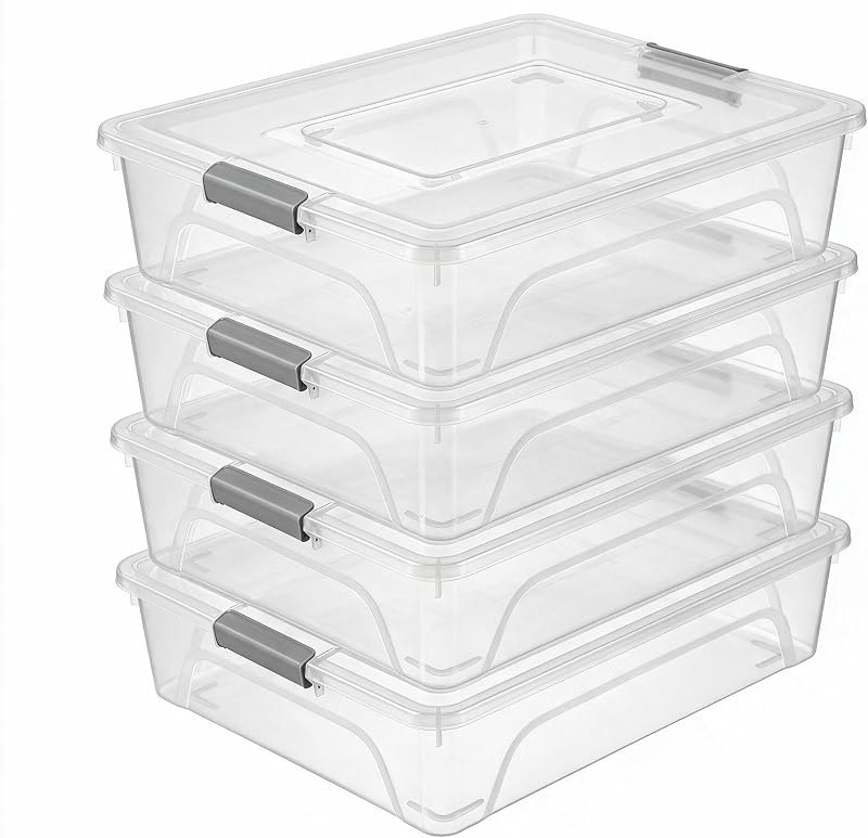 novelinks 10 Quart Clear Plastic Storage Containers with Lids (4 Pack) — clear storage bins with lids pack for clear