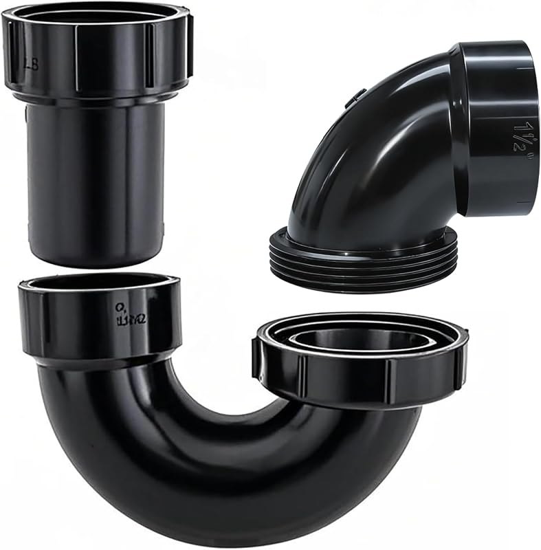 LESSO ABS Adjustable P Trap 1 1/2 Inch, for RV Drain Bathroom Kitchen Sink — p trap kit amazon for p trap kit durable