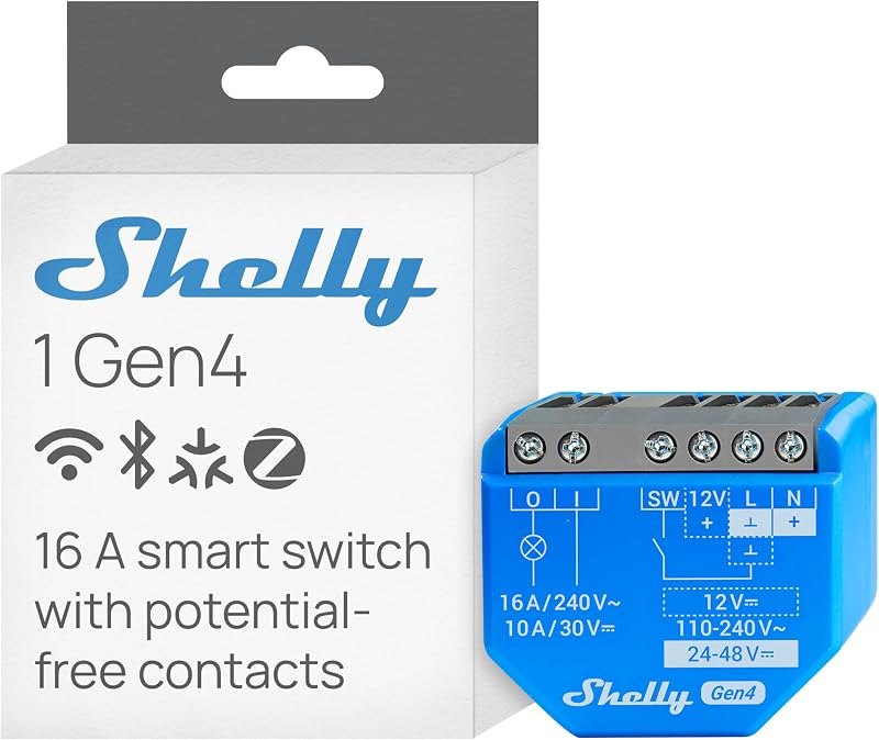 Shelly 1 Gen4, Smart Wi-Fi, Zigbee & Matter Relay Switch with Dry Contacts — best Home Automation for home automation