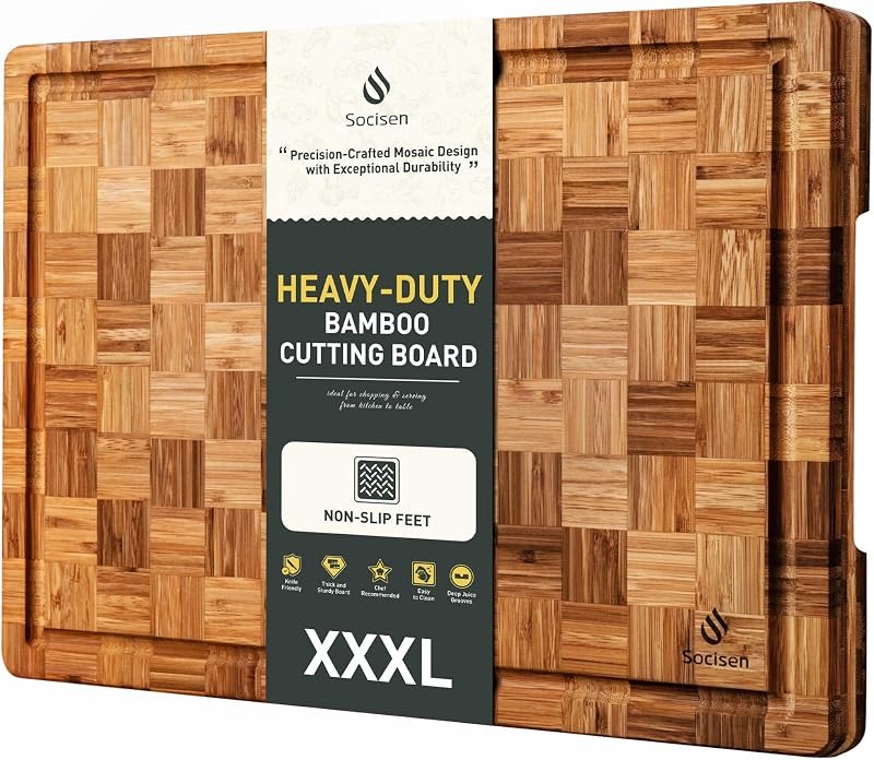 XXX Large Bamboo Cutting Board with Non Slip Feet and Over Sink Butcher Block Chopping Board Nice Solid Thick Wooden