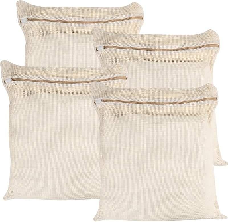 4-Piece Large Durable Organic Cotton Mesh Laundry Bags with Sturdy Zippers and Breathable Mesh are Delicate Laundry