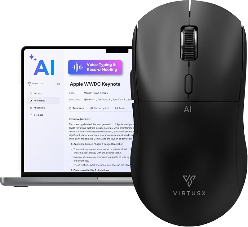 Virtusx Jethro AI Mouse - Voice & Audio Recorder for Lecture & Meeting, Centralized Software with Voice Typing