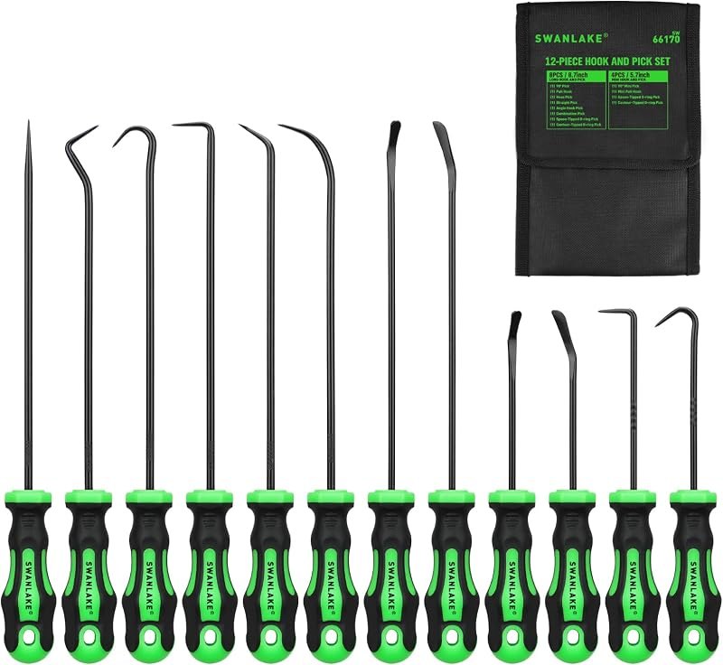 12-Piece Pick and Hook Tool Set, Automotive Mechanic Tools, Car Auto Oil Seal/O-Ring Seal Hook Kit, Mini & Long