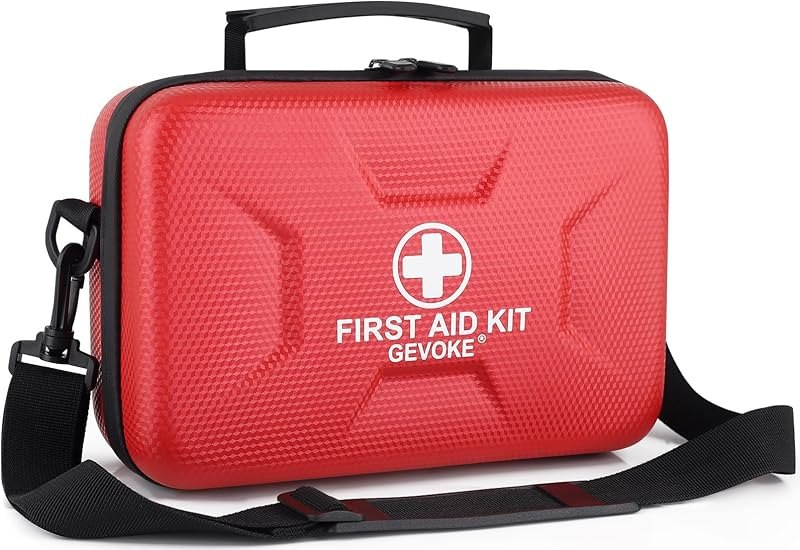 Gevoke 410 Piece Waterproof Hard Shell First Aid Kit, Red — Motorcycle for home for motorcycle kit
