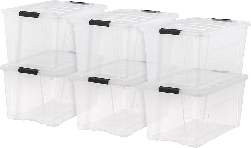 IRIS USA 6-Pack 72 Quart Storage Bins with Lids, Clear — clear storage bins with lids heavy d for clear storage bins