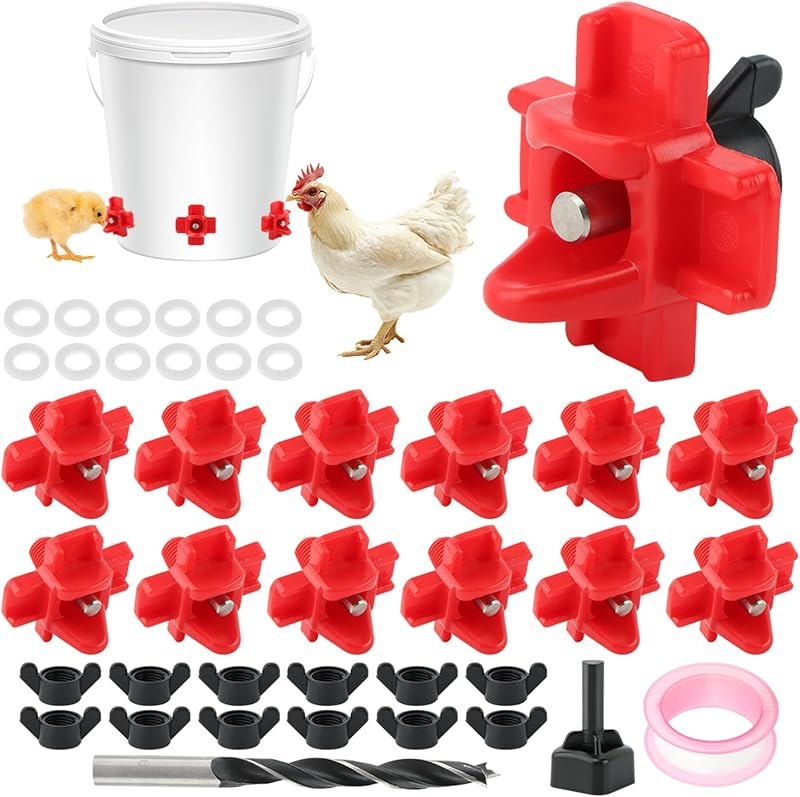 12 Pcs Chicken Water Nipples,Automatic Poultry Nipple Waterer with Drill Bits, Non Leak Waterer Kit for Chicken Coop