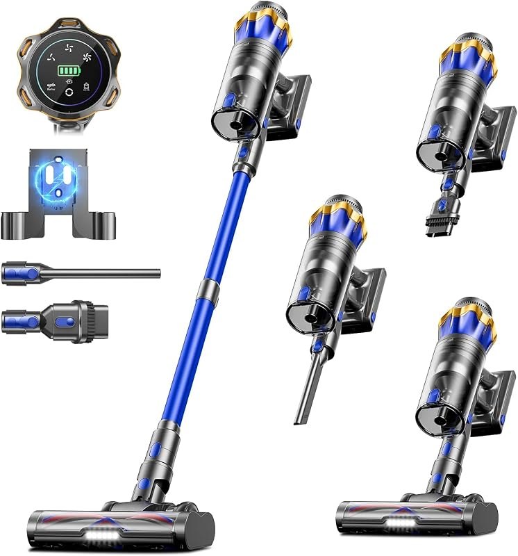 Cordless Vacuum Cleaner, Upgraded 650W 55KPA 70Mins Cordless Stick Vacuum Cleaner with Self-Standing and Touch Screen