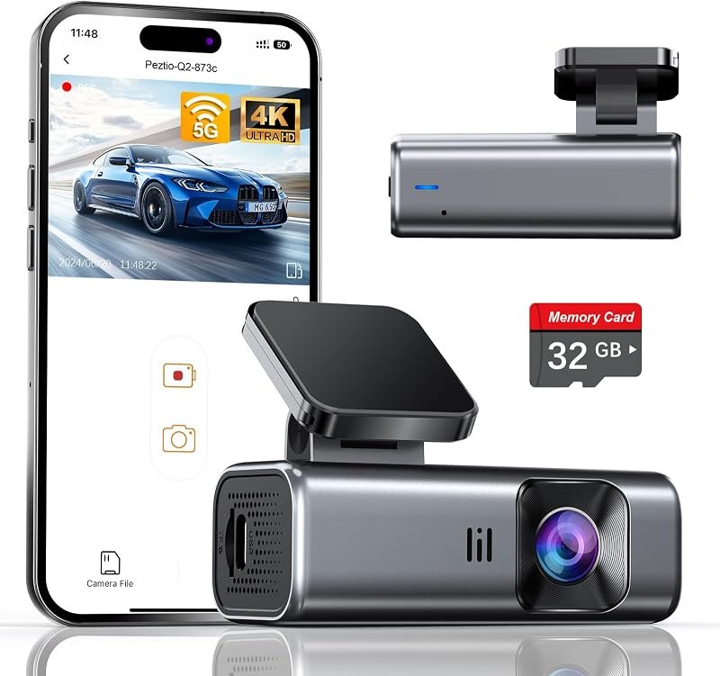 galphi 4K Dash Cam Front, 5GHz WiFi, 32GB Card Included, Mini Dashcam — 4K for best dash cam