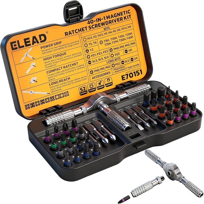40 in 1 Magnetic Ratchet Screwdriver Set, Multi Bit Magnetic Ratcheting Screwdriver Set with Detachable Ratchet